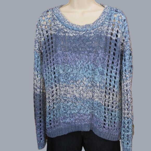 Curio New York Women's Pullover Sweater Blues Loose Weave Size Large - Picture 1 of 10